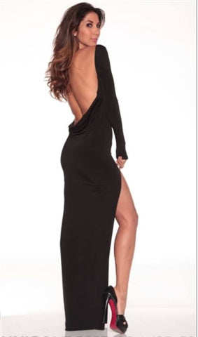 Long classic backless dress- Black